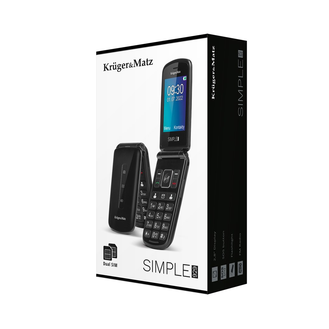 Mobitel KRUGER & MATZ KM0929 za starije osobe, 7,11 cm (2,8''), crna boja-5
