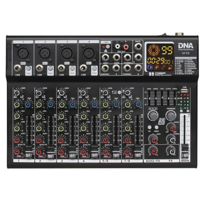 Audio mikser DNA QFX8 (8 kanala, Bluetooth, USB, DSP)