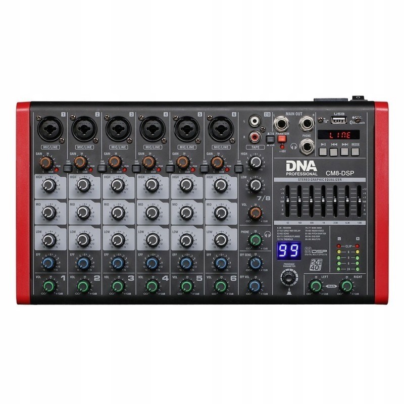 Audio mixer DNA PROFESSIONAL CM8-DSP (USB, MP3, Bluetooth, Phantom)