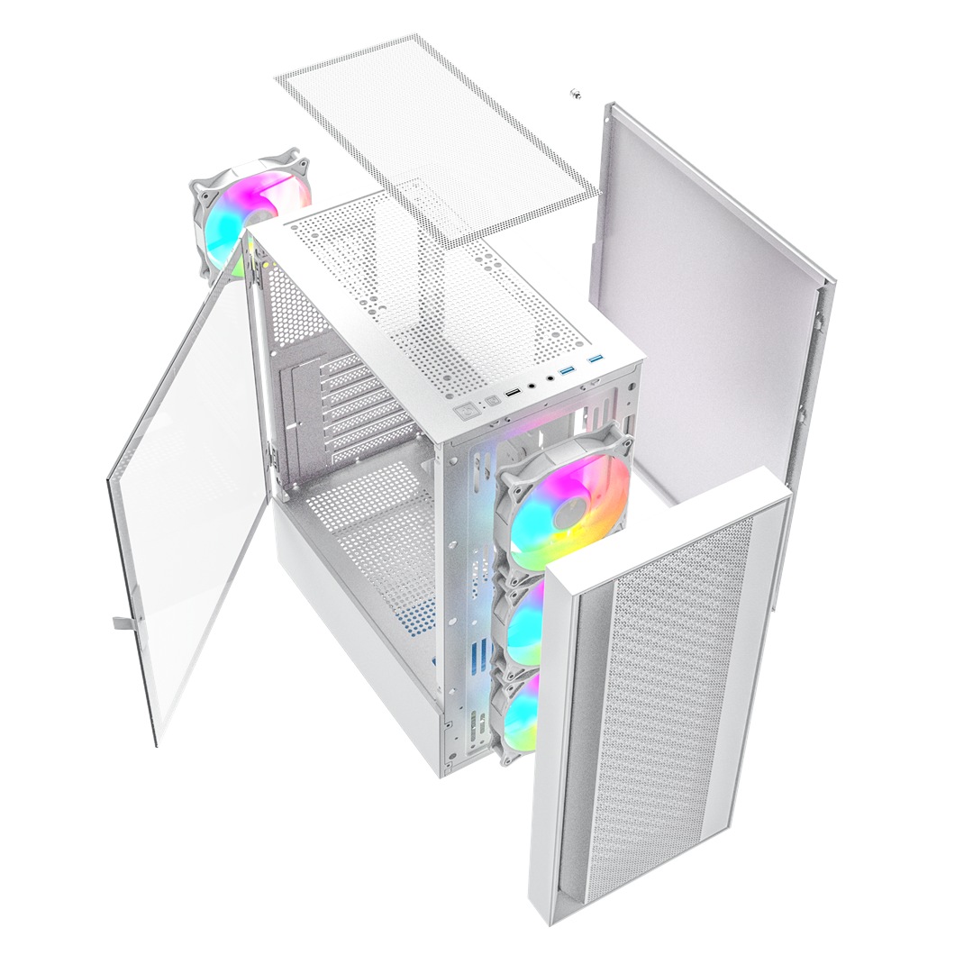 Računalno kućište GEMBIRD Fornax 4000W ARGB (gaming, ATX, Midi Tower, ARGB pozadinsko osvjetljenje, bijelo)-8
