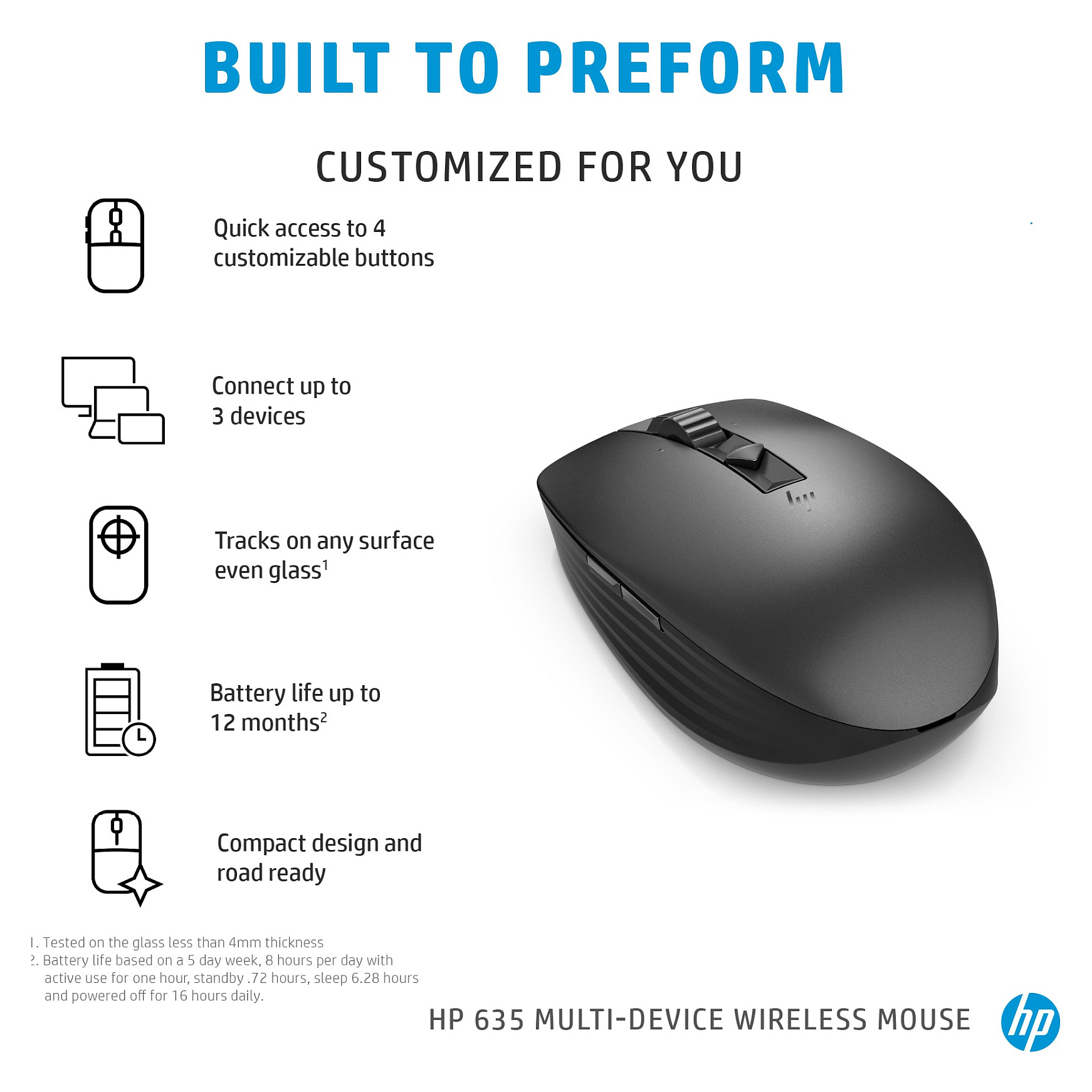 Bežični miš HP 635 Multi-Device (Povezivanje s 3 uređaja, 4000 DPI, do 12 mj. baterije)-12