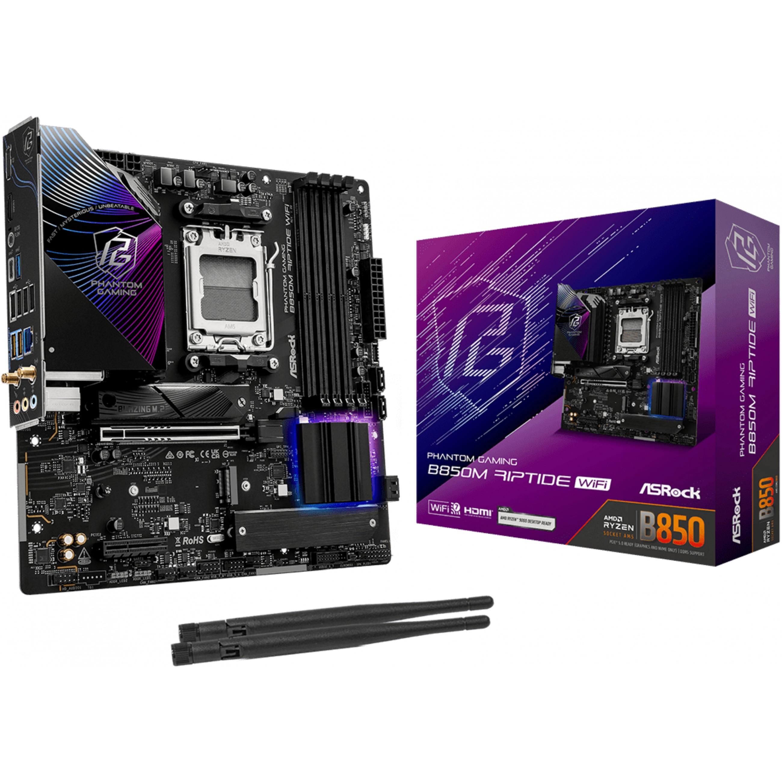Matična ploča ASROCK Phantom Gaming B850M Riptide WiFi (AMD B850, Socket AM5, micro ATX)-0