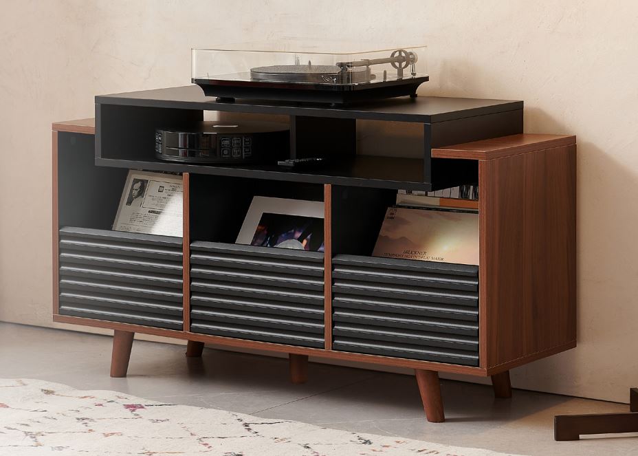 Polica za gramofon i gramofonske ploče NORSTONE Oslo Vinyl 1200 black, walnut-2