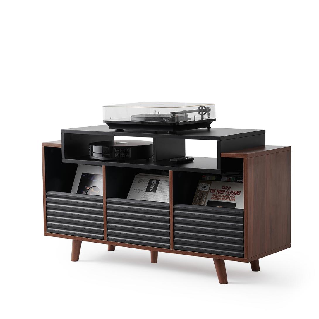 Polica za gramofon i gramofonske ploče NORSTONE Oslo Vinyl 1200 black, walnut-1