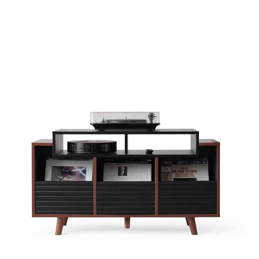 Polica za gramofon i gramofonske ploče NORSTONE Oslo Vinyl 1200 black, walnut-4