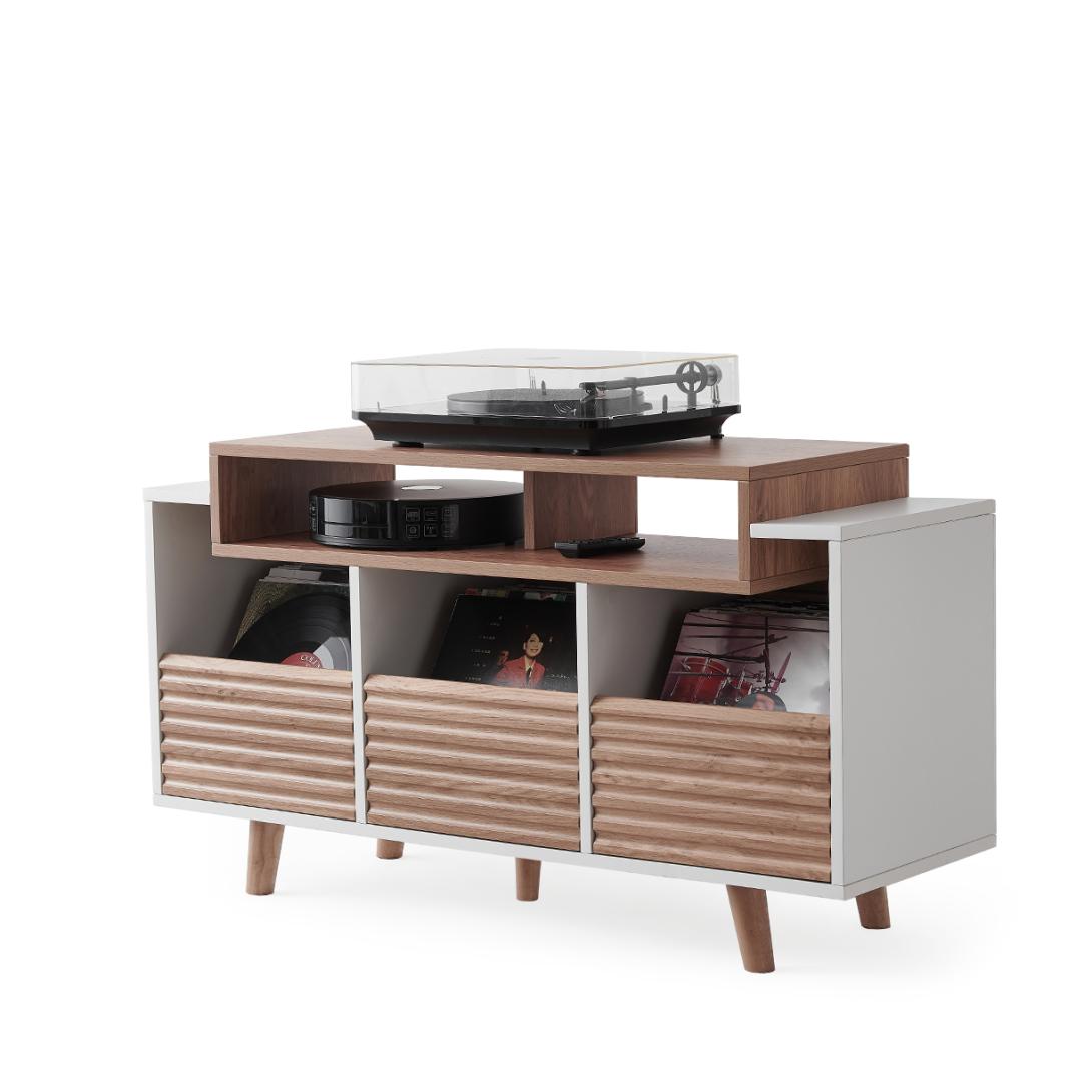 Polica za gramofon i gramofonske ploče NORSTONE Oslo Vinyl 1200 white, clear oak-1