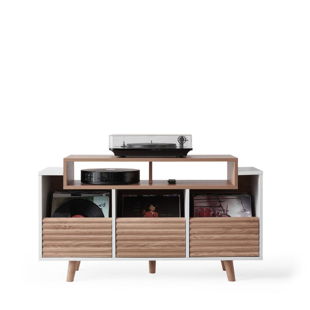 Polica za gramofon i gramofonske ploče NORSTONE Oslo Vinyl 1200 white, clear oak-4