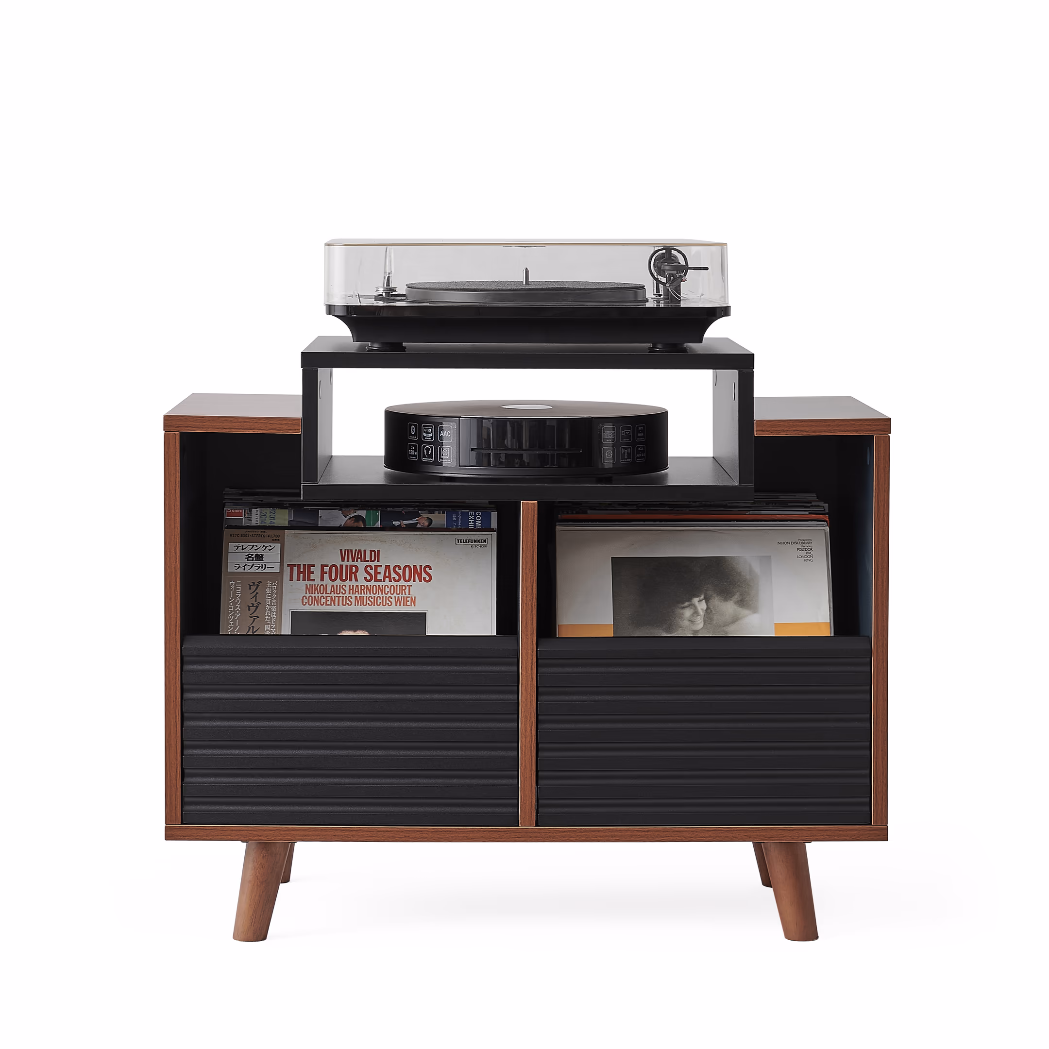 Polica za gramofon i gramofonske ploče NORSTONE Oslo Vinyl 800 black satin, walnut-1