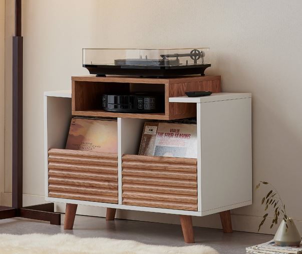 Polica za gramofon i gramofonske ploče NORSTONE Oslo Vinyl 800 white, clear oak-1