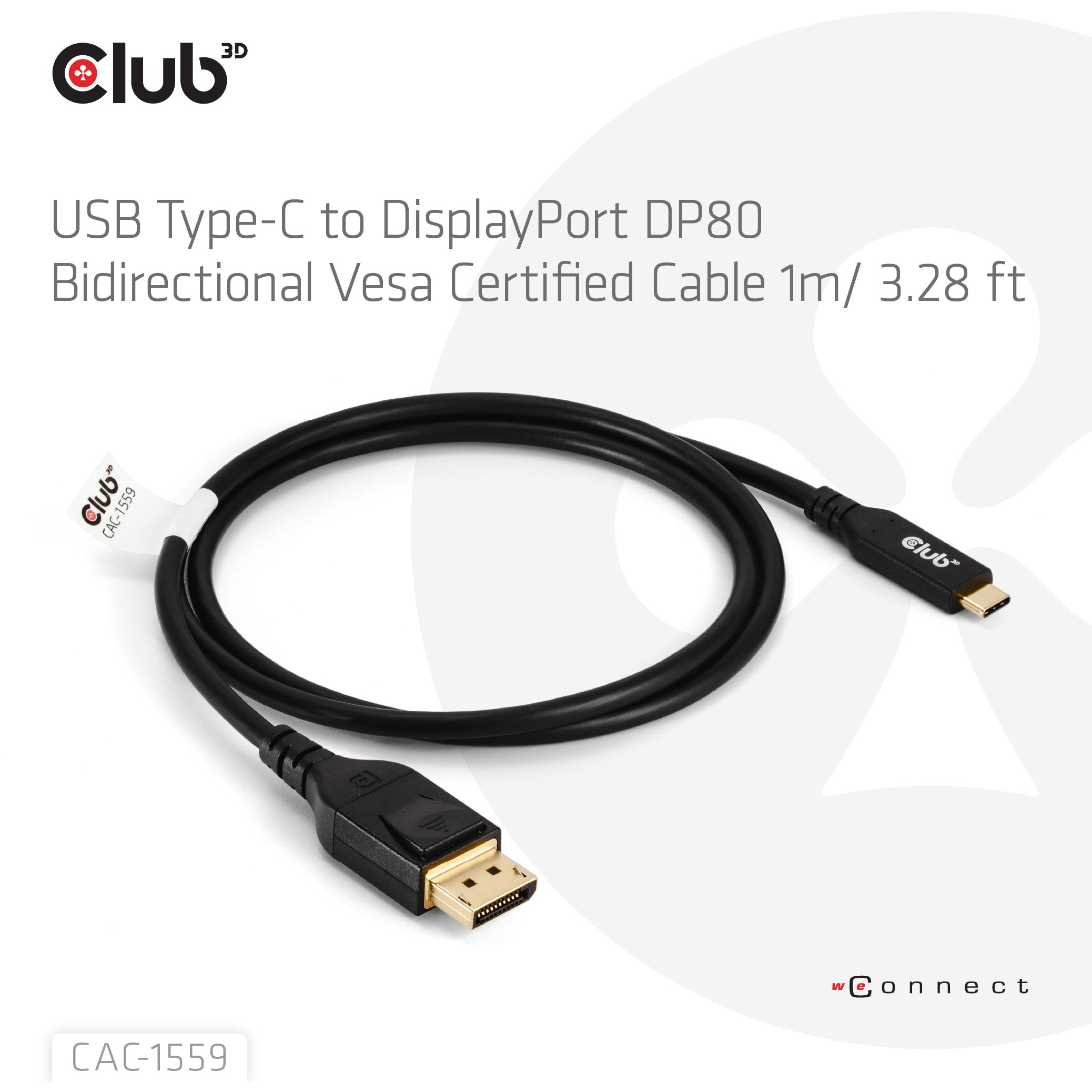 Kabel CLUB 3D USB Type C to DP 2.1 Bi-Directional VESA DP80 Certified M/M 1m-1