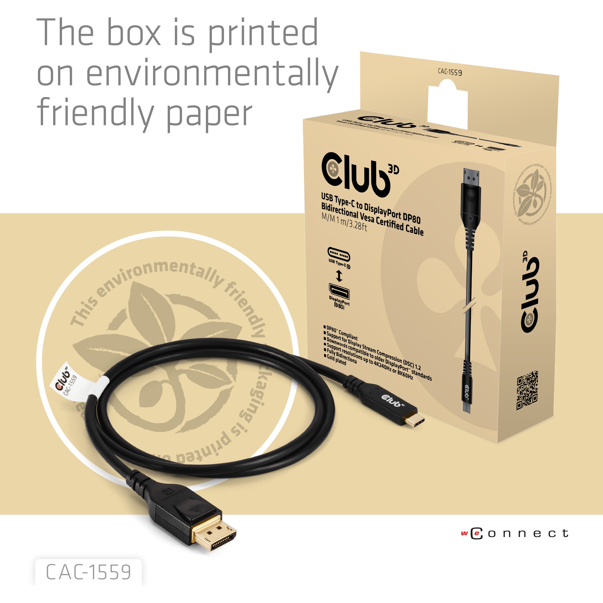 Kabel CLUB 3D USB Type C to DP 2.1 Bi-Directional VESA DP80 Certified M/M 1m-4