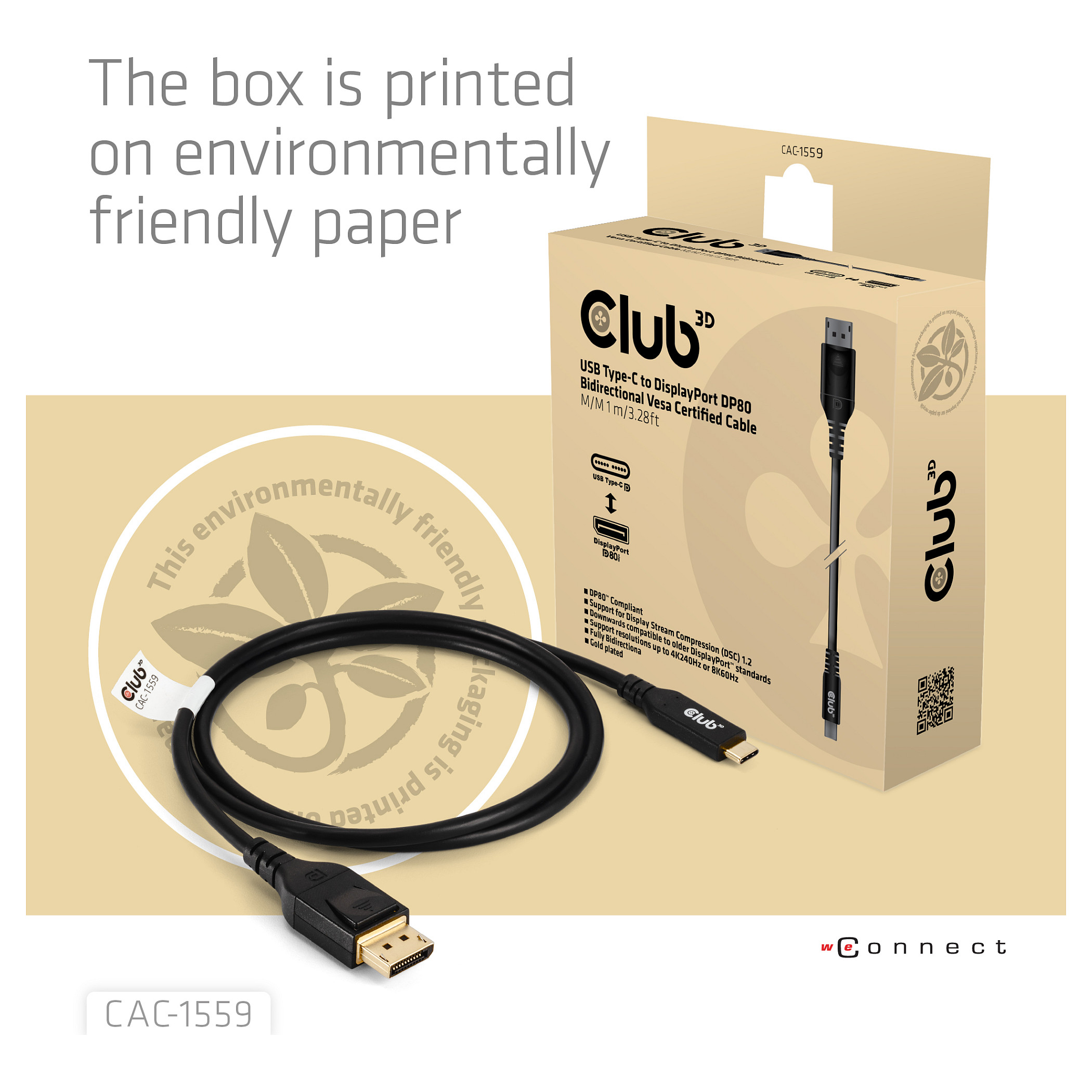 Kabel CLUB 3D USB Type C to DP 2.1 Bi-Directional VESA DP80 Certified M/M 1m-10