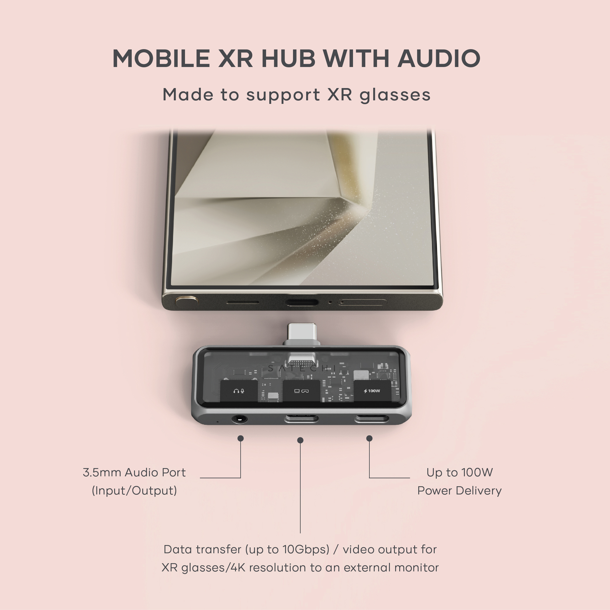 SATECHI Mobile XR Hub s dvostrukim USB-C i Audio - Space Gray-5