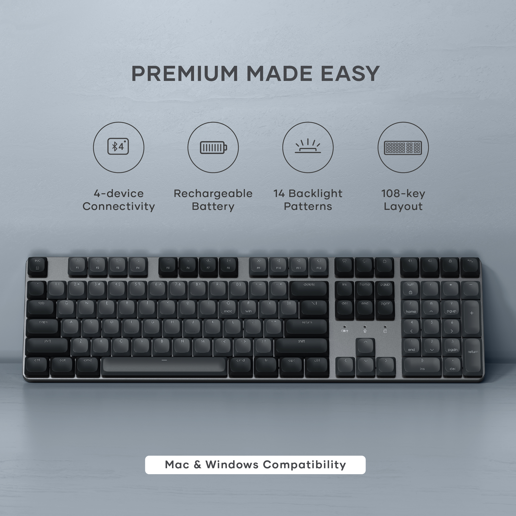Tipkovnica SATECHI SM3 Slim Mechanical Backlit Bluetooth (Tamna) - US-4