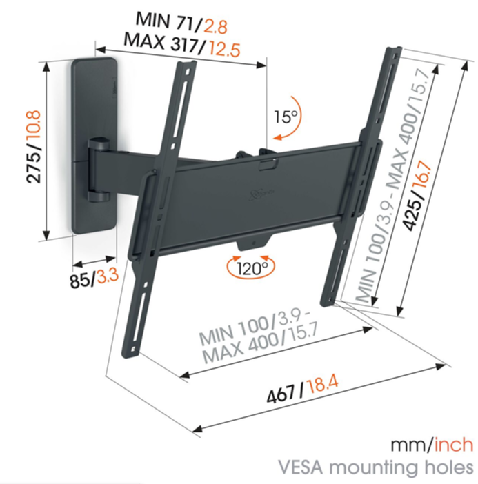 Nosač za TV zidni VOGELS TVM1423 ( 32"-65", do 25kg, nagib 15° zakret 120°)-1