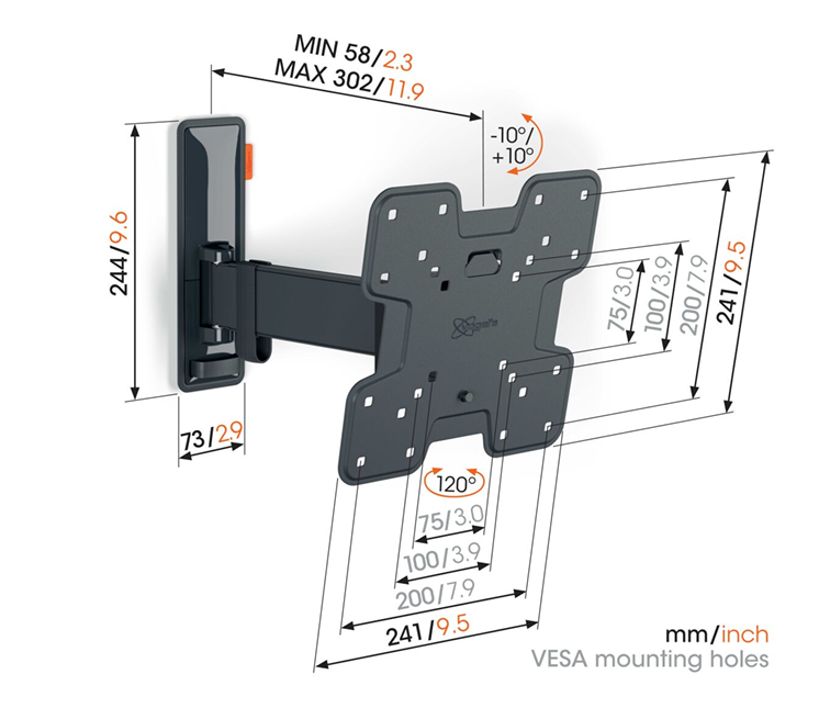 Nosač za TV zidni VOGELS TVM3223 ( 19"-43", do 15kg, nagib 20° zakret 120°)-1
