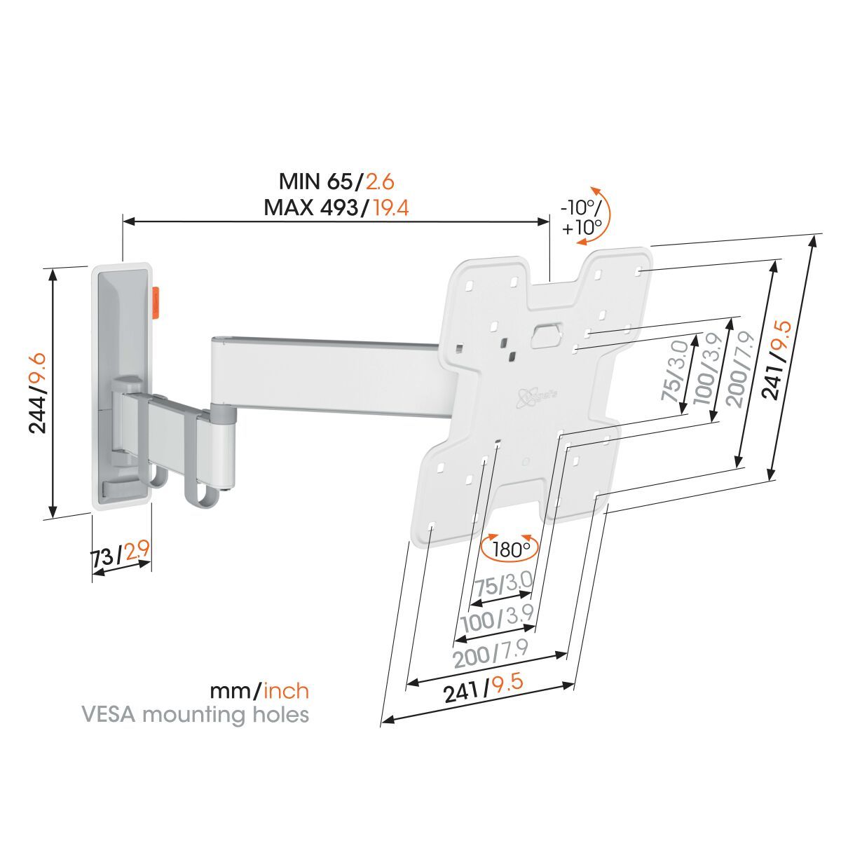 Nosač za TV zidni VOGELS TVM3243 (19"- 43", do 15kg, nagib 20° zakret 180°)-3