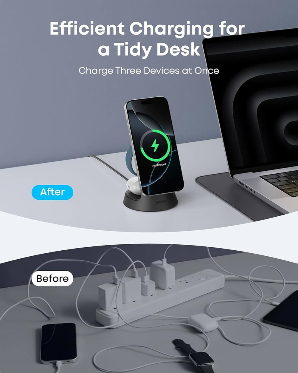 Bežični punjač ANKER MagGo 3-u-1 Dock Stand (Qi2 15 W, za iPhone, Apple Watch i AirPods, crni)-10