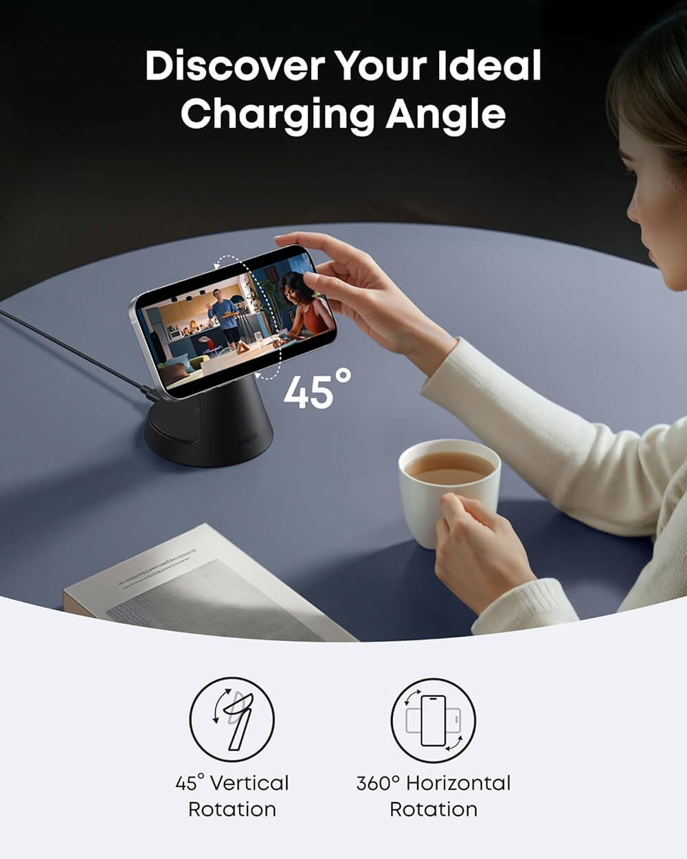 Bežični punjač ANKER MagGo 3-u-1 Dock Stand (Qi2 15 W, za iPhone, Apple Watch i AirPods, crni)-9