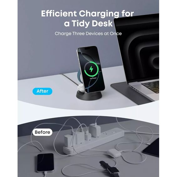 Bežični punjač ANKER MagGo 3-u-1 Dock Stand (Qi2 15 W, za iPhone, Apple Watch i AirPods, crni)-16