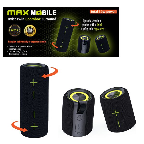 MAXMOBILE ZVUČNIK BLUETOOTH TWS TWIST-TWIN BOOMBOX MT17-0