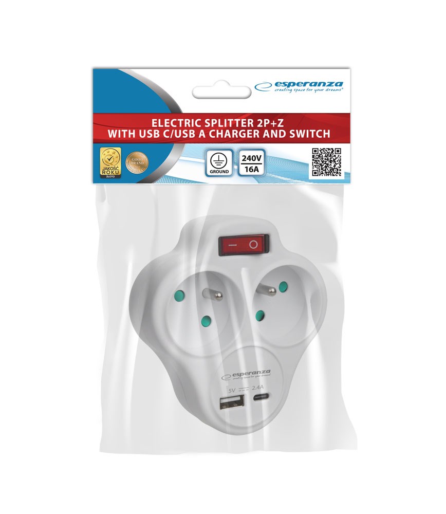 Električni razdjelnik ESPERANZA ELK311W (2 GN., USB-C, USB-A, bijeli)-2