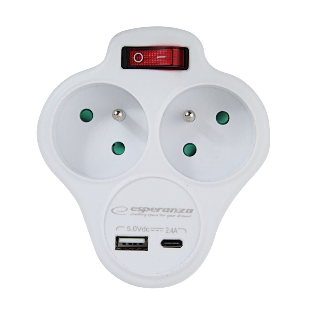 Električni razdjelnik ESPERANZA ELK311W (2 GN., USB-C, USB-A, bijeli)-0