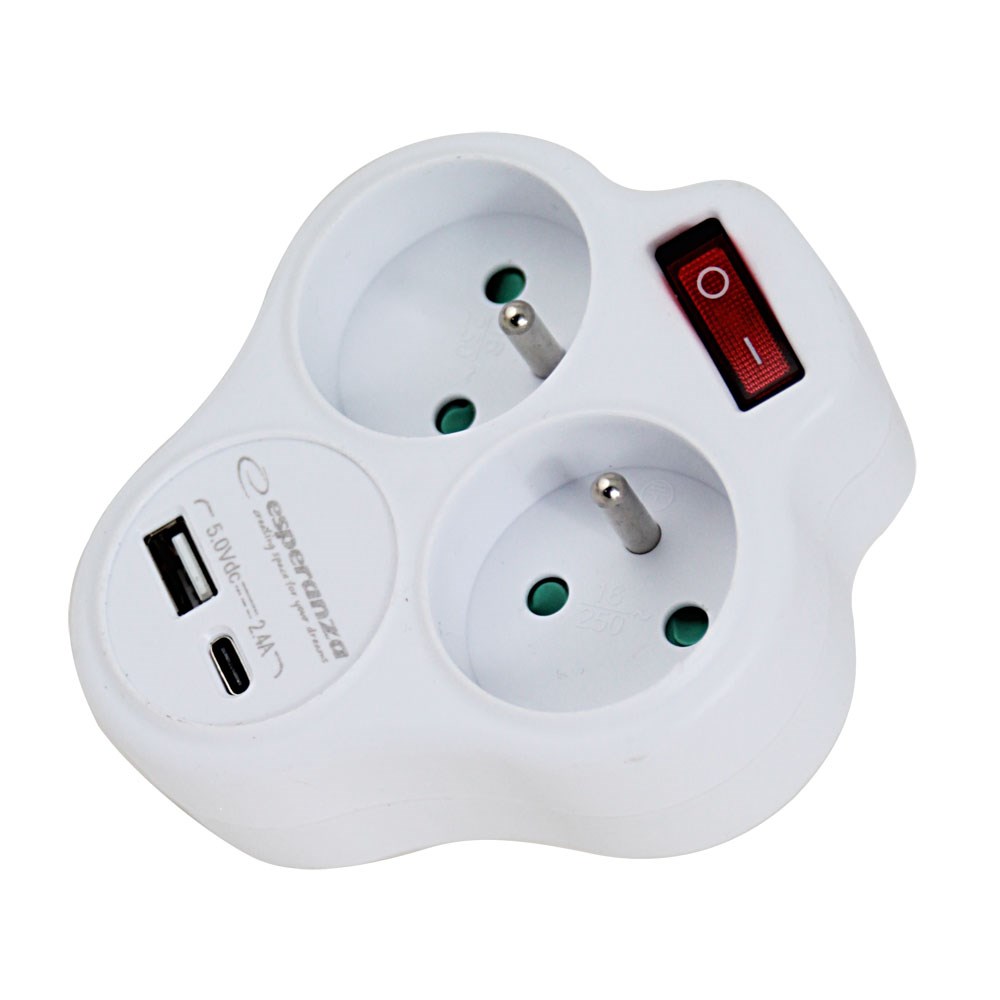 Električni razdjelnik ESPERANZA ELK311W (2 GN., USB-C, USB-A, bijeli)-1
