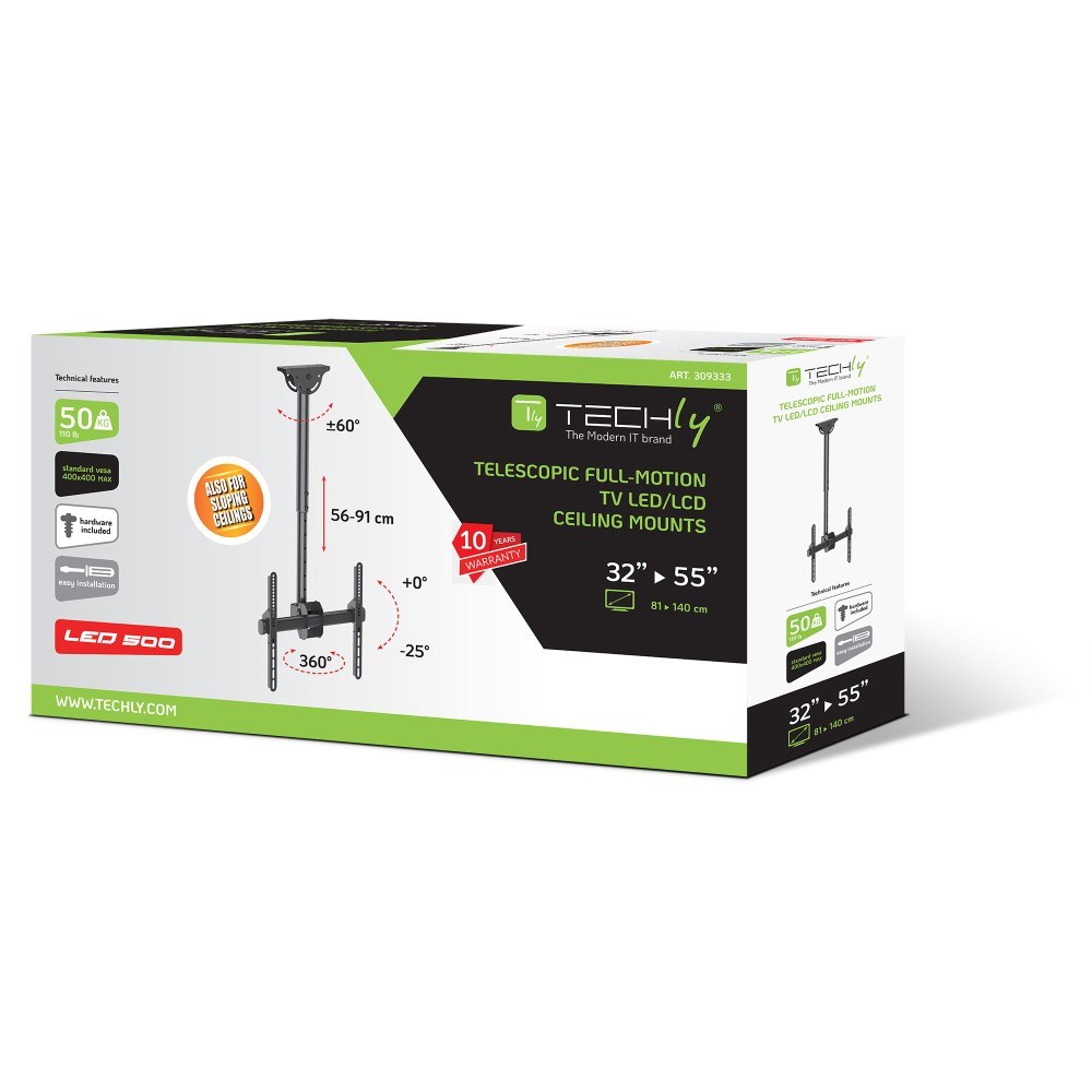 Techly 32-55 Telescopic Ceiling Universal LED TV LCD Support" ICA-CPLB 944S-1