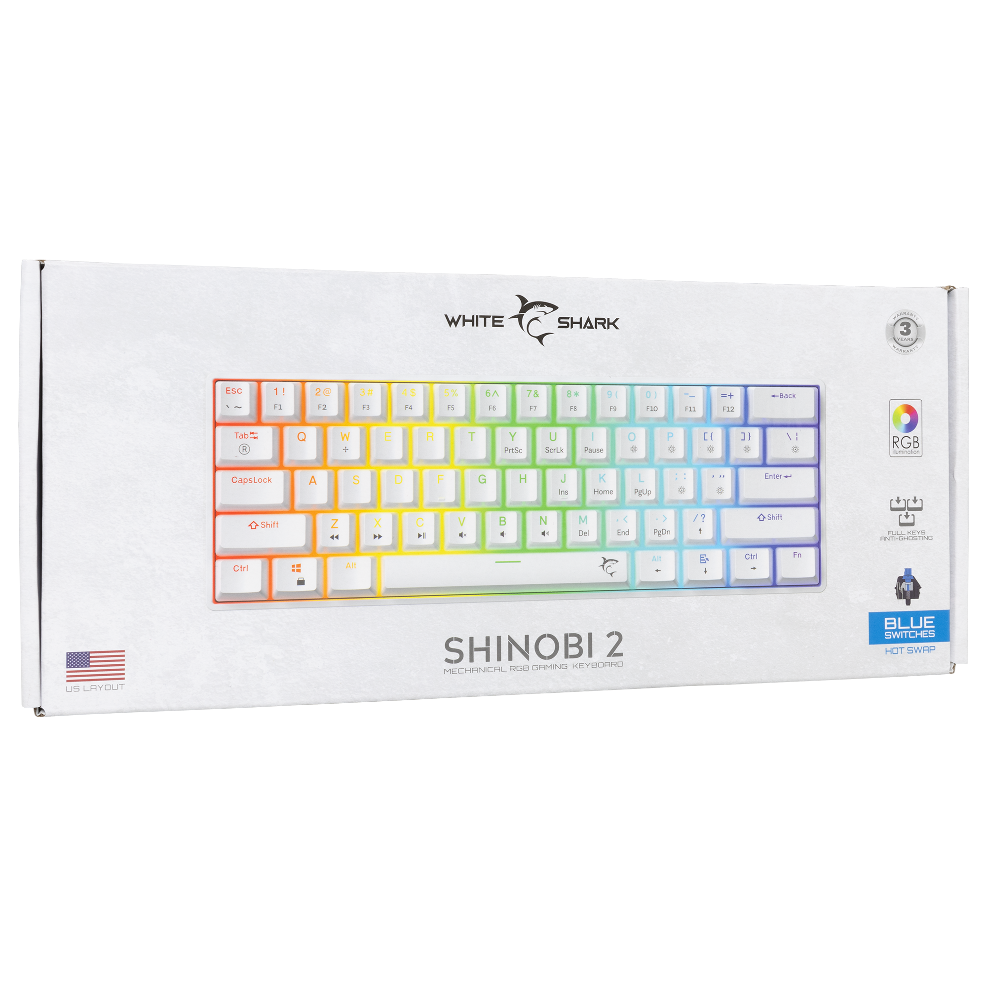 White Shark KEYBOARD GK-004122 SHINOBI-2 Black - Mechanical / HR - BLUE SW.-15