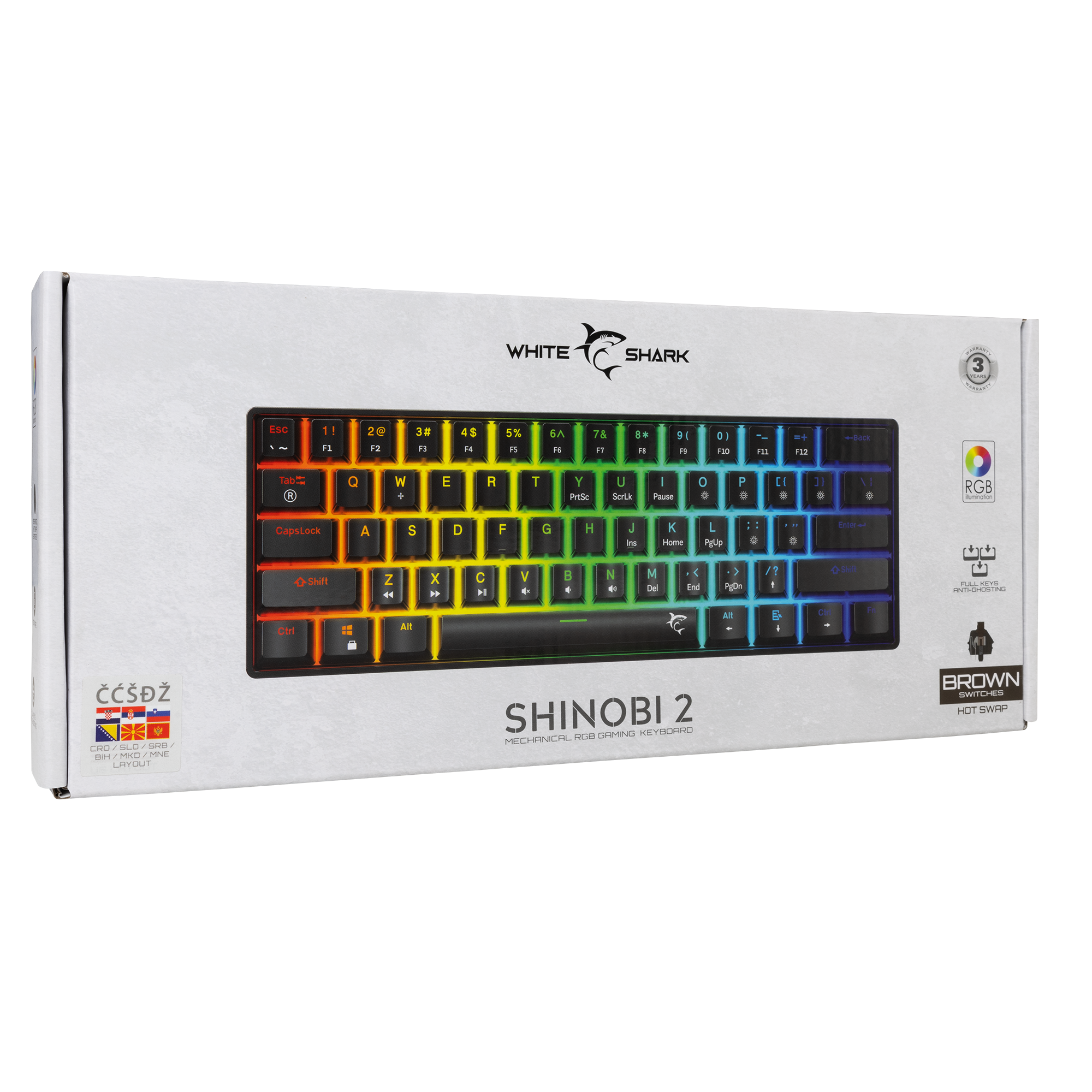 White Shark KEYBOARD GK-004132 SHINOBI-2 Black - Mechanical / HR- BROWN SW.-16