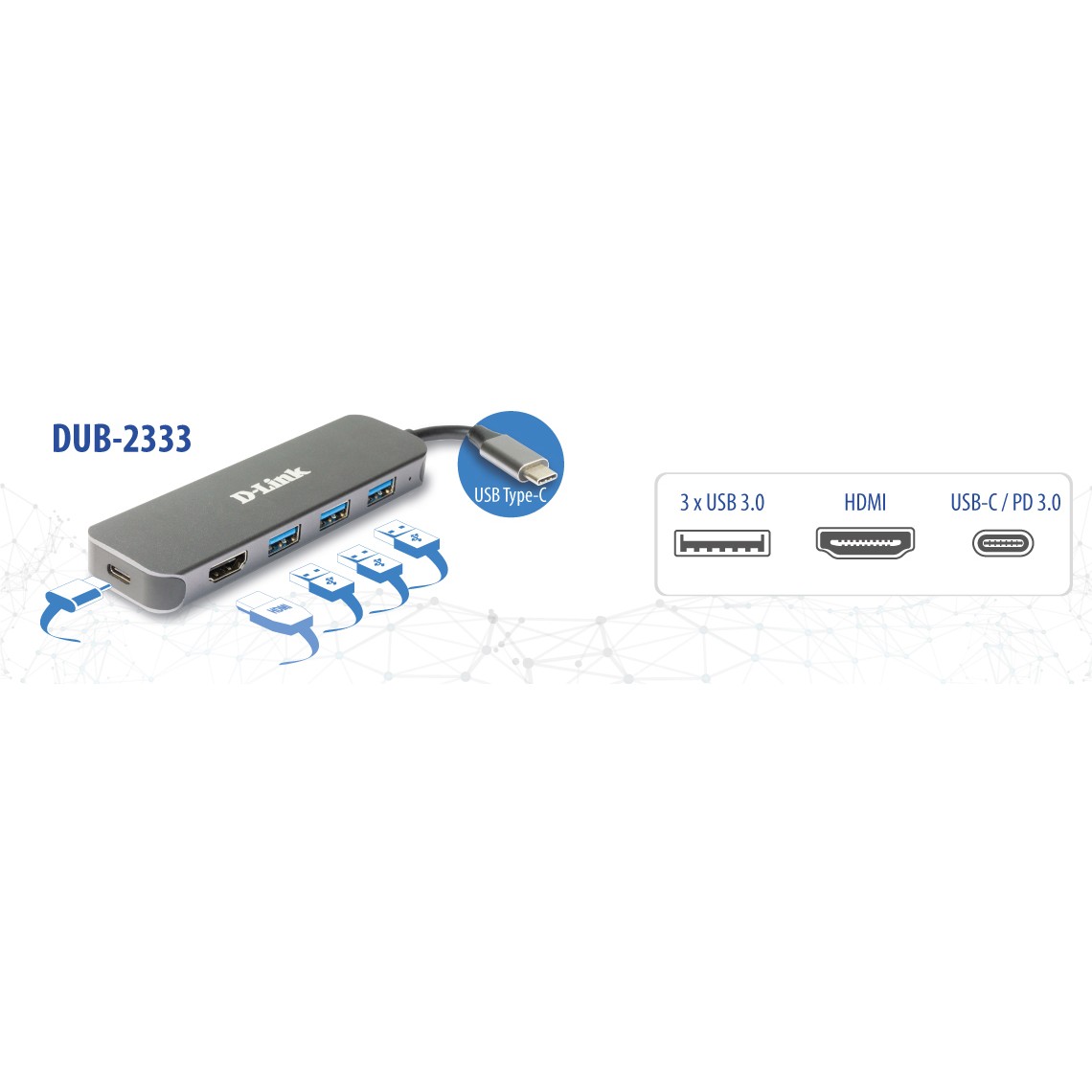 USB-C Hub D-LINK DUB-2333 (5-u-1, HDMI, Power Delivery)-2