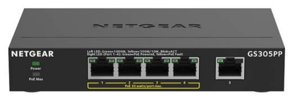 Switch NETGEAR GS305PP Unmanaged Gigabit Ethernet Power over Ethernet (PoE) crna boja-1