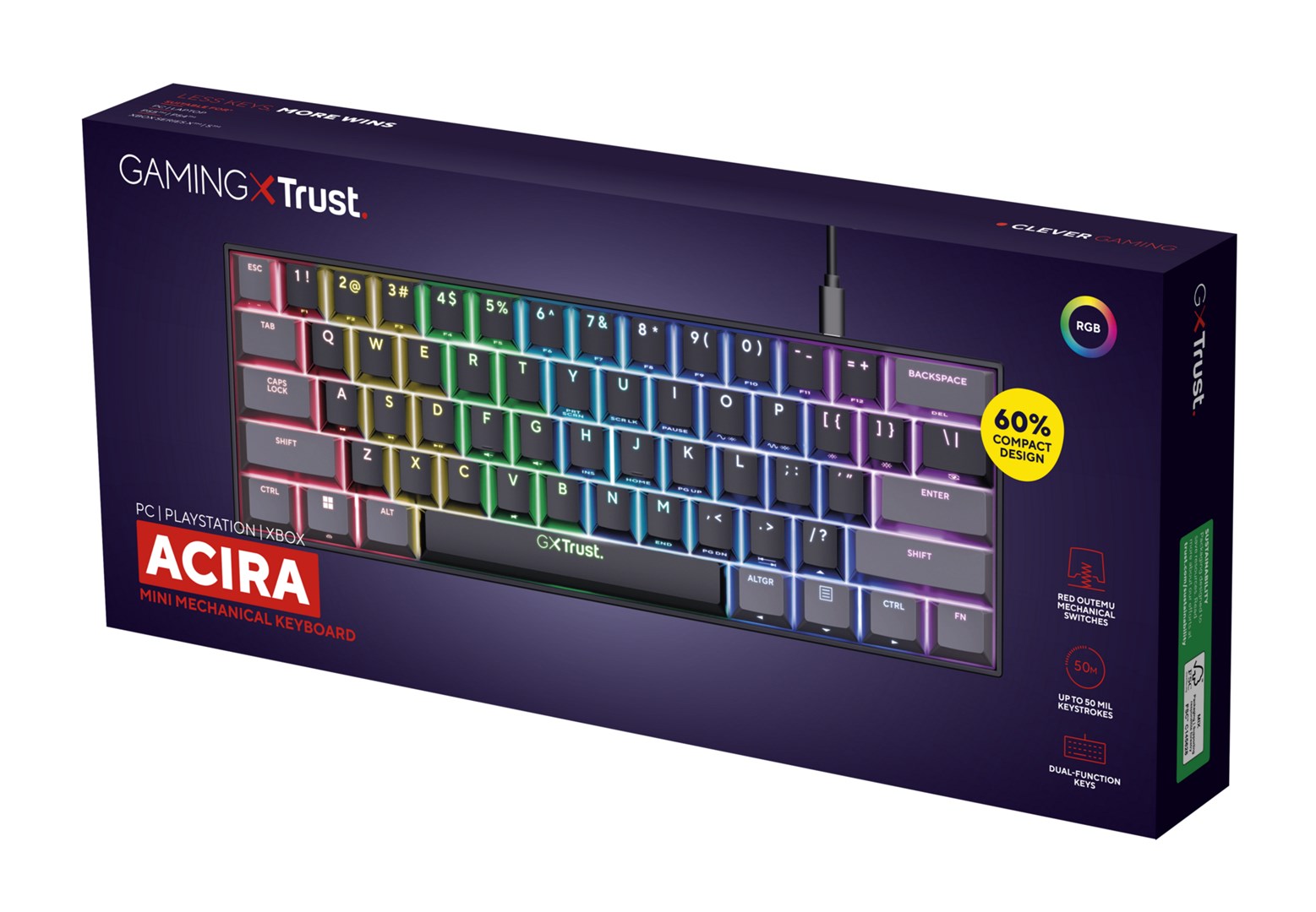 Tipkovnica TRUST GXT 867 Acira Gaming USB QWERTY US English crna