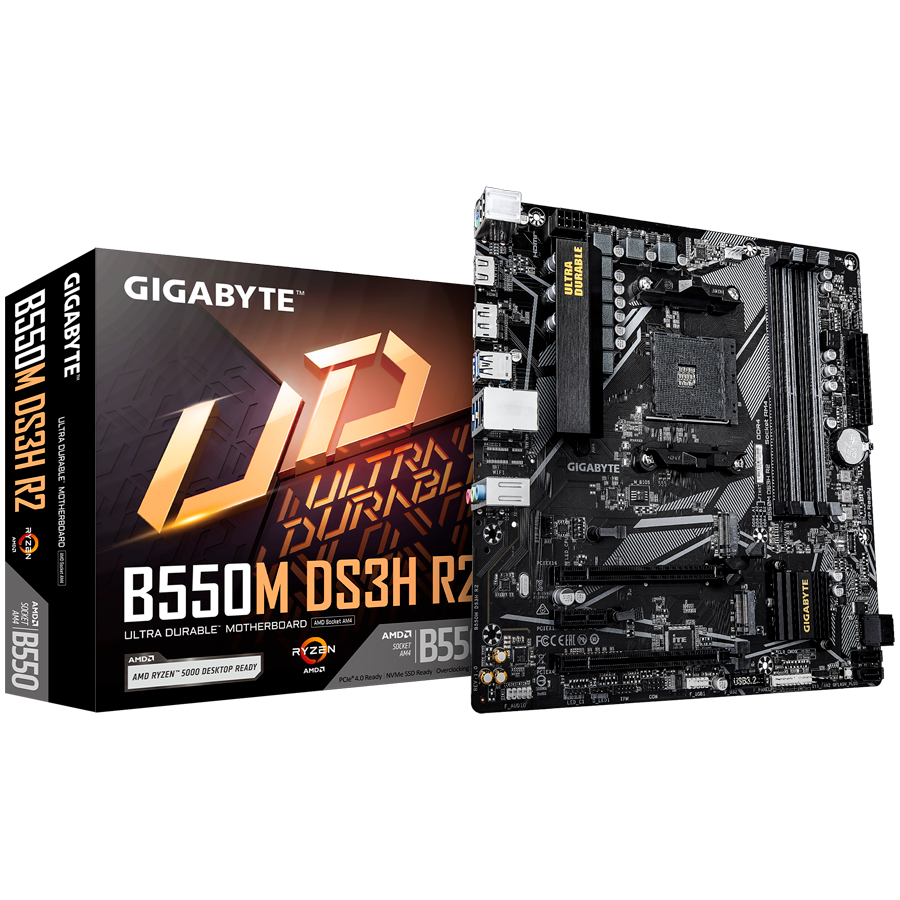 Matična ploča GIGABYTE B550M DS3H R2 (AMD Ryzen 5000 CPUs, 5+3 Phases VRM, do 4733MHz DDR4 (O.C.), 1xPCIe 4.0 + 1xPCIe 3.0 M.2, 1GbE LAN, USB 3.2 Gen 1)