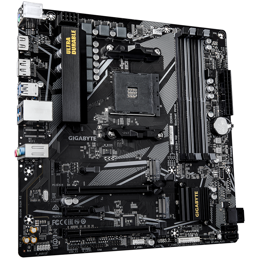 Matična ploča GIGABYTE B550M DS3H R2 (AMD Ryzen 5000 CPUs, 5+3 Phases VRM, do 4733MHz DDR4 (O.C.), 1xPCIe 4.0 + 1xPCIe 3.0 M.2, 1GbE LAN, USB 3.2 Gen 1)-2
