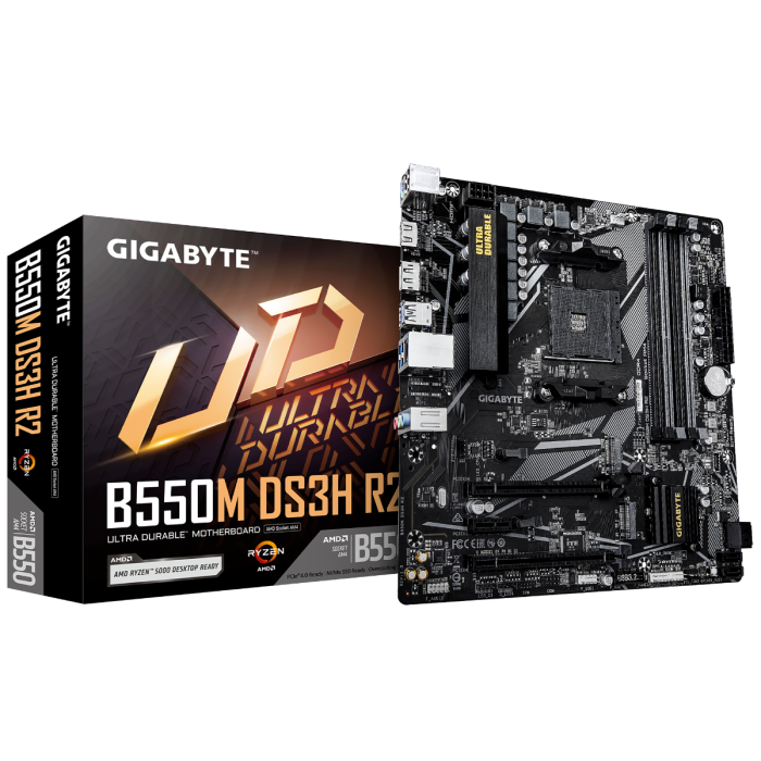 Matična ploča GIGABYTE B550M DS3H R2 (AMD Ryzen 5000 CPUs, 5+3 Phases VRM, do 4733MHz DDR4 (O.C.), 1xPCIe 4.0 + 1xPCIe 3.0 M.2, 1GbE LAN, USB 3.2 Gen 1)-8
