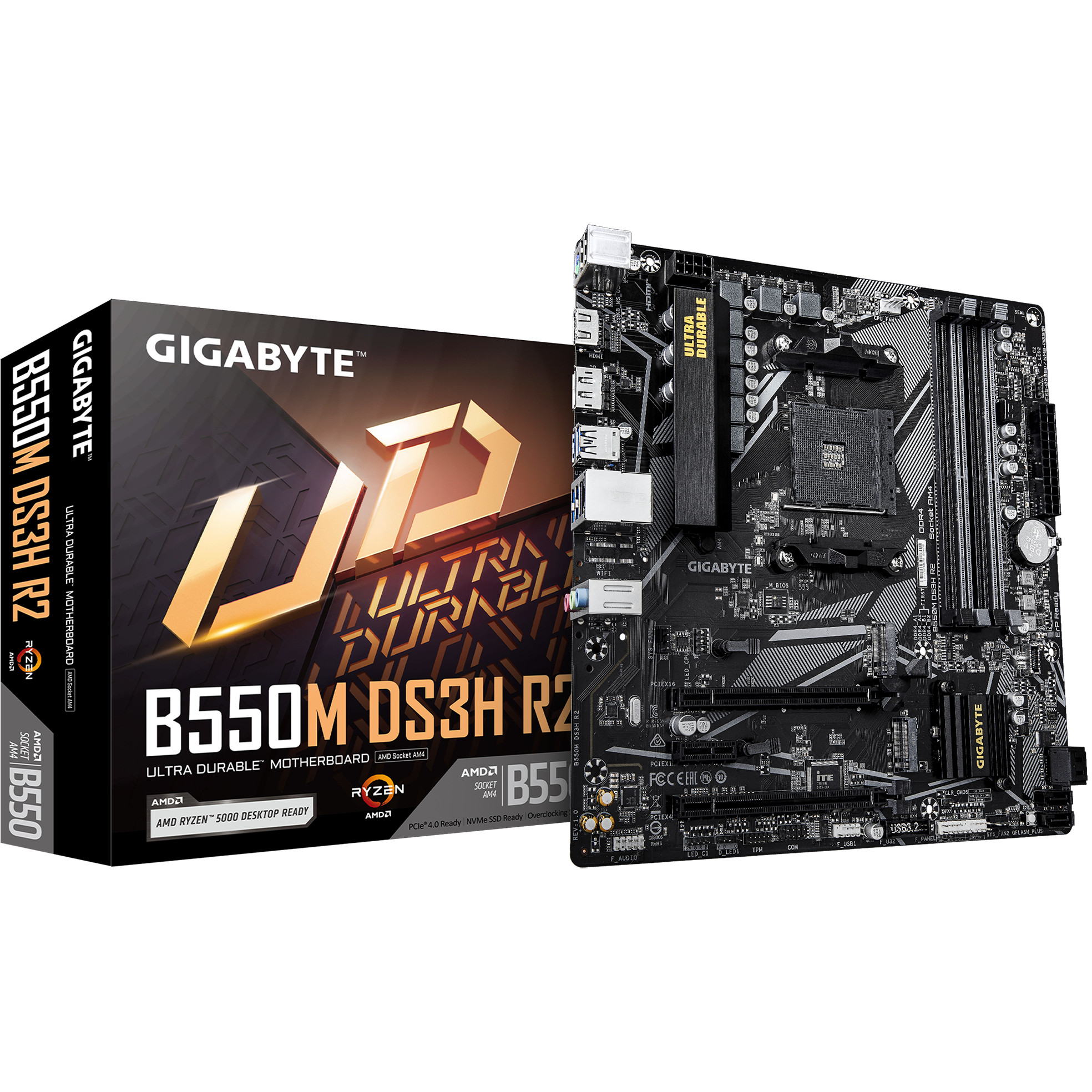 Matična ploča GIGABYTE B550M DS3H R2 (AMD Ryzen 5000 CPUs, 5+3 Phases VRM, do 4733MHz DDR4 (O.C.), 1xPCIe 4.0 + 1xPCIe 3.0 M.2, 1GbE LAN, USB 3.2 Gen 1)-3