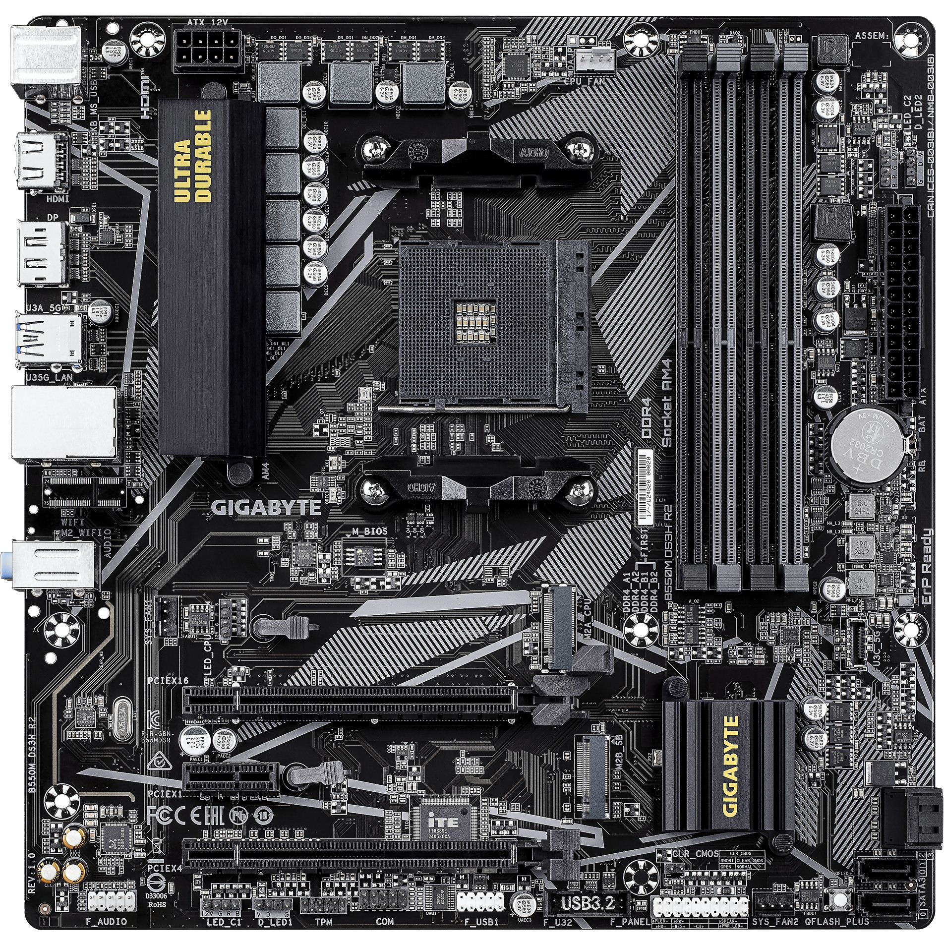 Matična ploča GIGABYTE B550M DS3H R2 (AMD Ryzen 5000 CPUs, 5+3 Phases VRM, do 4733MHz DDR4 (O.C.), 1xPCIe 4.0 + 1xPCIe 3.0 M.2, 1GbE LAN, USB 3.2 Gen 1)-5