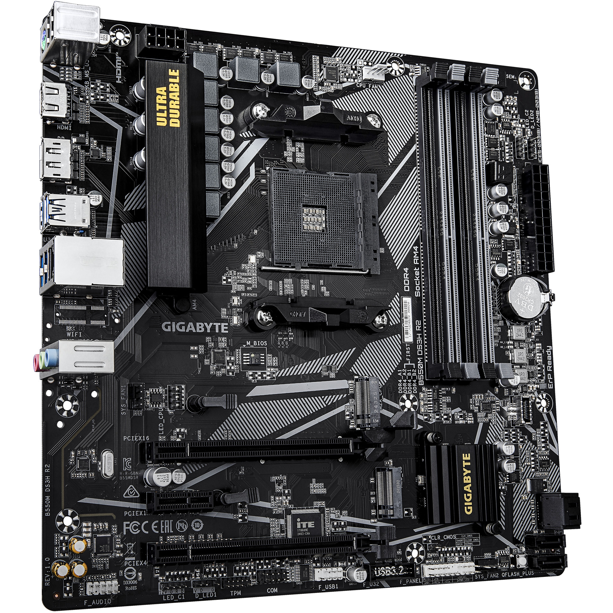 Matična ploča GIGABYTE B550M DS3H R2 (AMD Ryzen 5000 CPUs, 5+3 Phases VRM, do 4733MHz DDR4 (O.C.), 1xPCIe 4.0 + 1xPCIe 3.0 M.2, 1GbE LAN, USB 3.2 Gen 1)-6