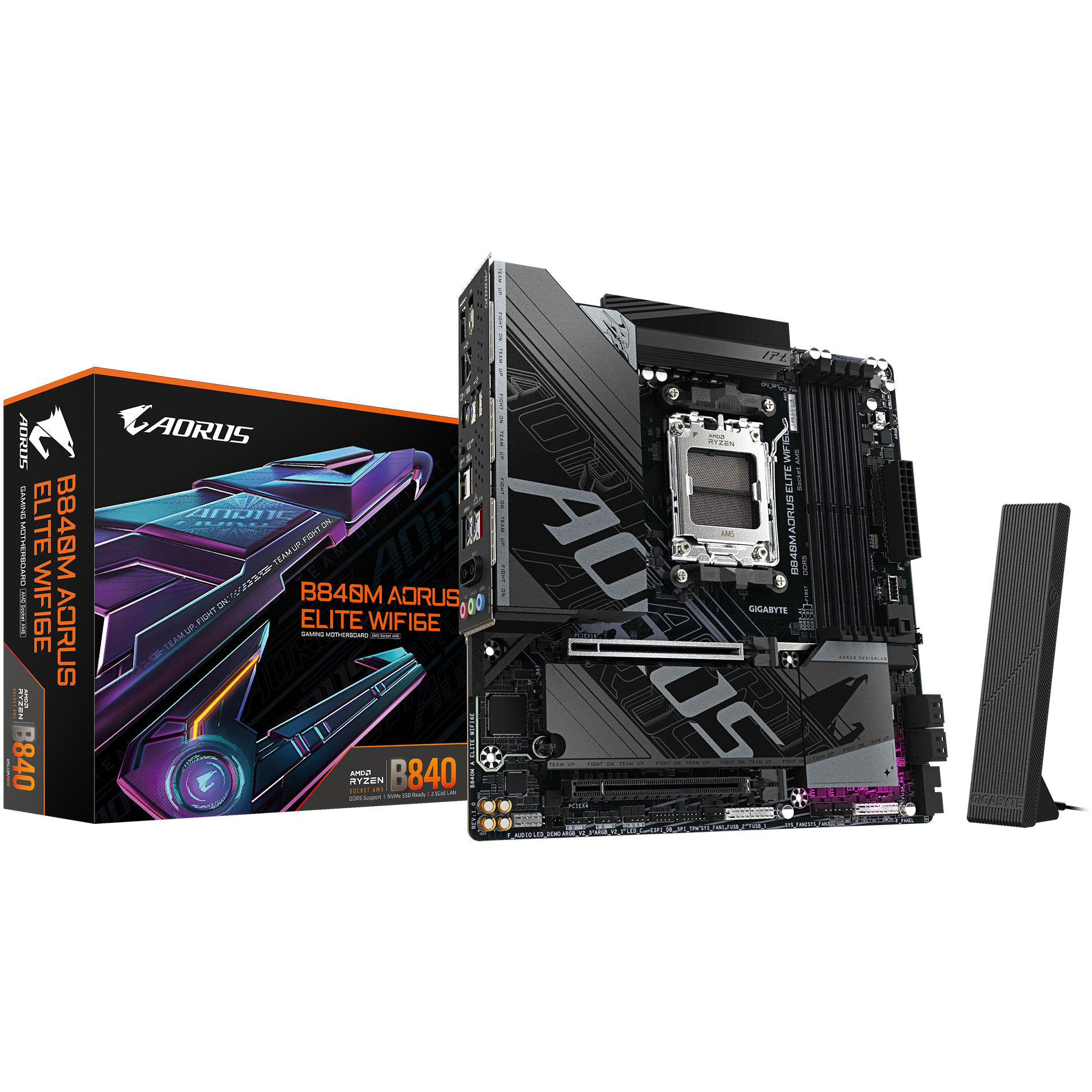 Matična ploča GIGABYTE B840M AORUS ELITE WIFI6E (AMD Ryzen 9000, 10+2+2 Phases VRM, do 8200MHz DDR5, 2xPCIe 4.0 M.2, Wi-Fi 6E, 2.5GbE LAN, USB 3.2 Gen 2)