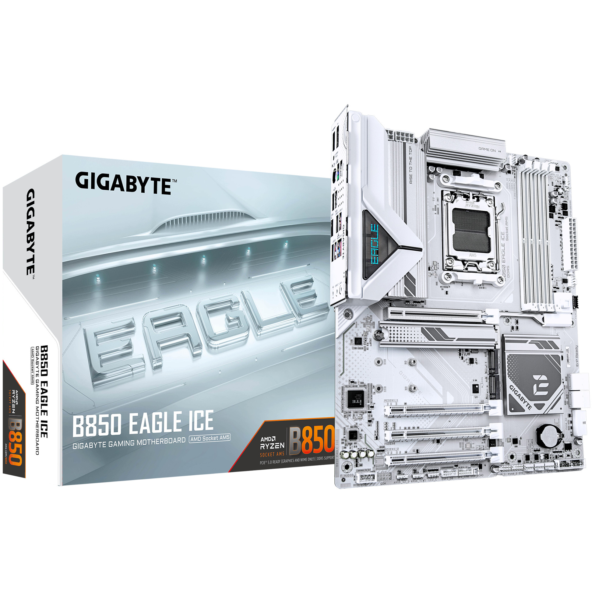 Matična ploča GIGABYTE B850 EAGLE ICE (AMD Ryzen 9000, 8+2+2 Phases Digital VRM, do 8200MHz DDR5, 1xPCIe 5.0 + 2xPCIe 4.0 M.2, 2.5 GbE LAN, USB 3.2 Gen 2)