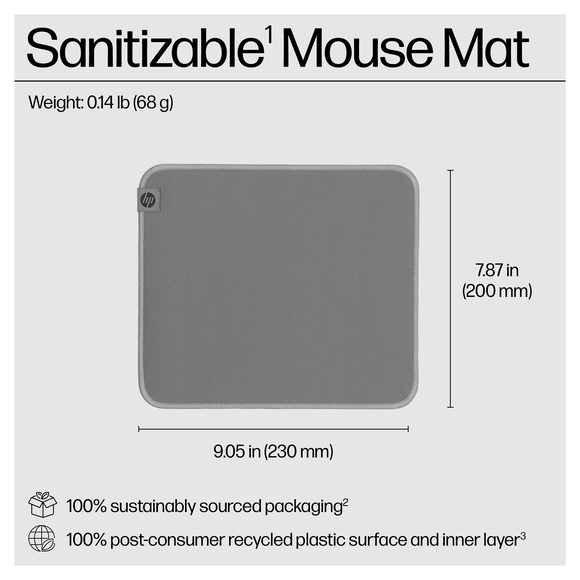 Podloga za miš HP 100 Sanitizable (230 x 200 mm, periva, siva)-2