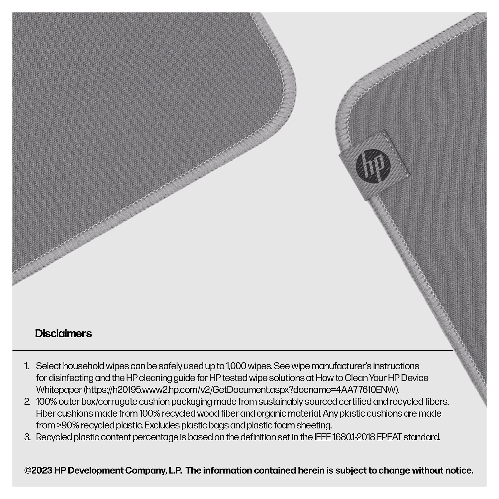 Podloga za miš HP 100 Sanitizable (230 x 200 mm, periva, siva)-4