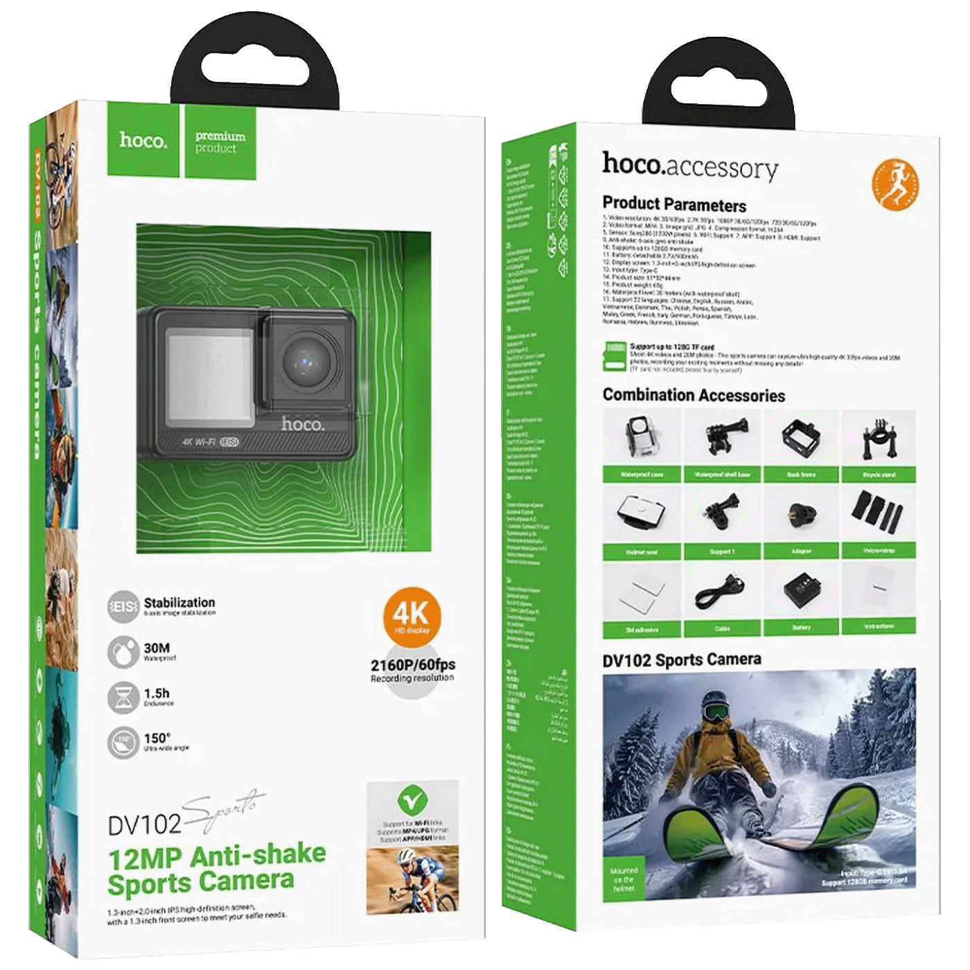 hoco. Sportska kamera, 1.3"/ 2" IPS LCD, 4K UHD, WiFi, microSD - DV102-6