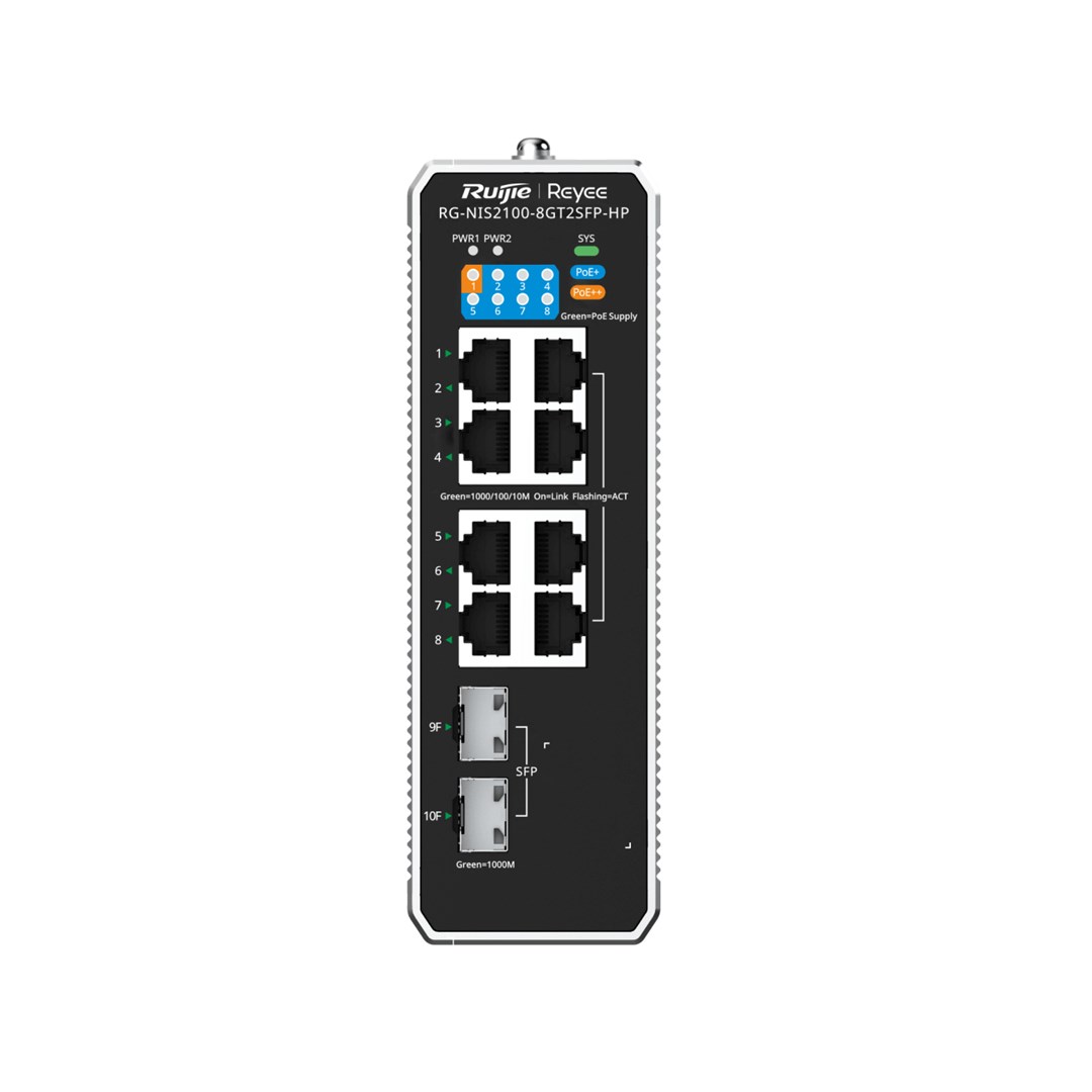 Switch RUIJIE REYEE RG-NIS2100-8GT2SFP-HP (8x gigabit, 2x sfp, high power poe, industrial)-1