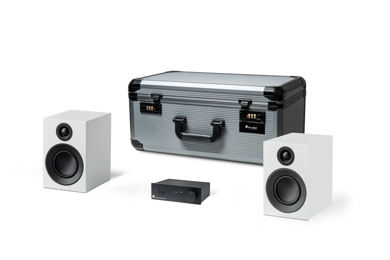 Hi-Fi set PRO-JECT Travel Set (pojačalo, zvučnici, kabeli, podlošci) black, satin bijeli-0