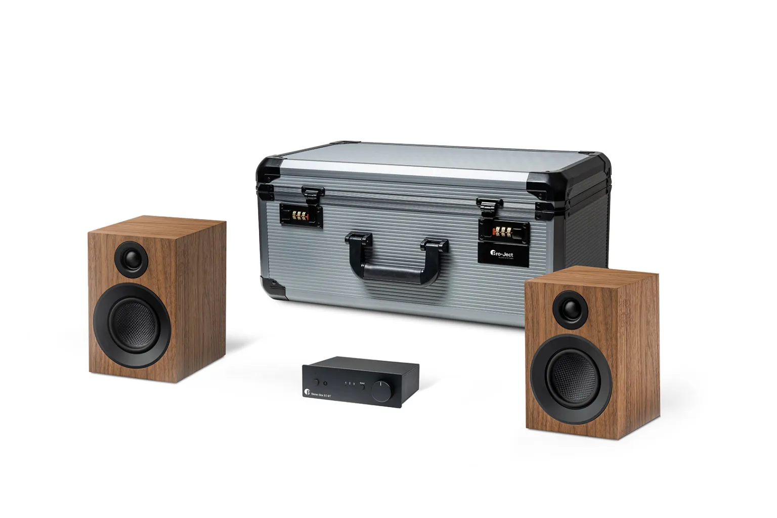 Hi-Fi set PRO-JECT Travel Set (pojačalo, zvučnici, kabeli, podlošci) black, walnut