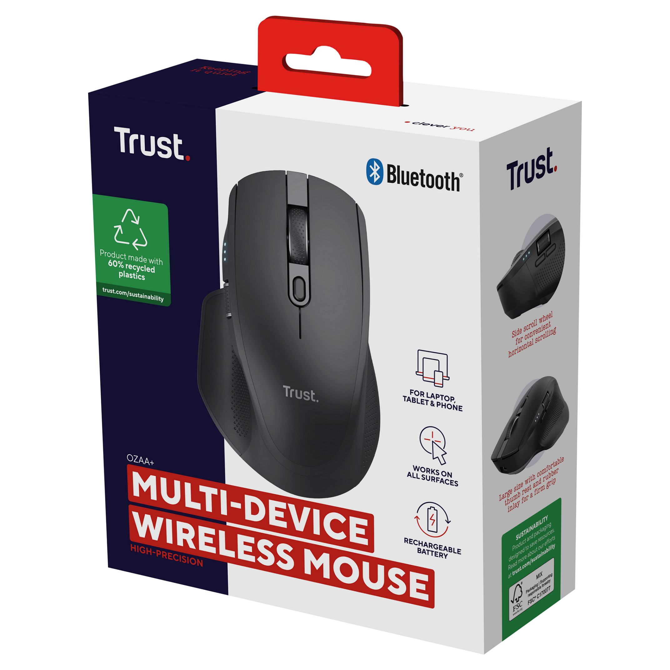 Miš TRUST Ozaa+, 24820, Silent, Multi-Device, Bežični, Punjivi, crni (5 godina jamstva)-12
