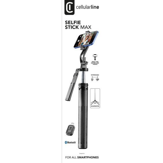 Selfie Stick CELLULARLINE, Max quadripod, Bluetooth, Crni-10